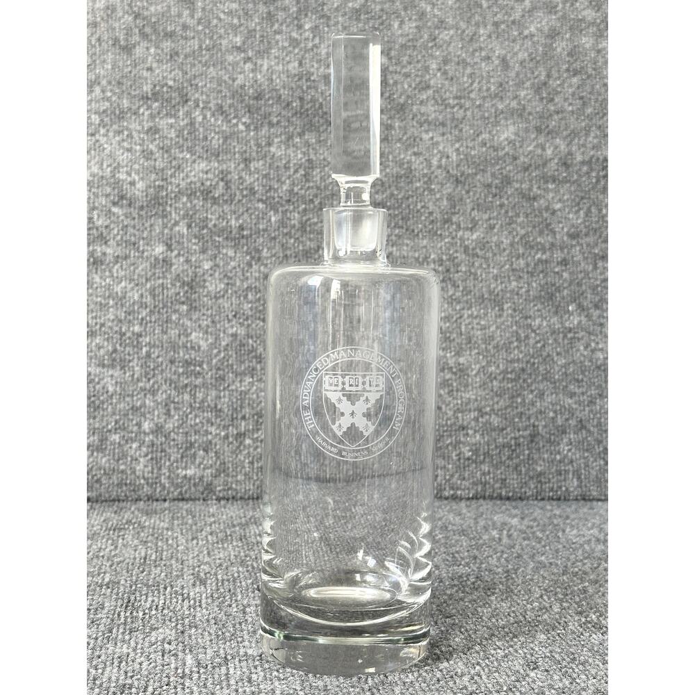 Vintage Harvard Business School clear glass wine decanter liquor bottle 12”